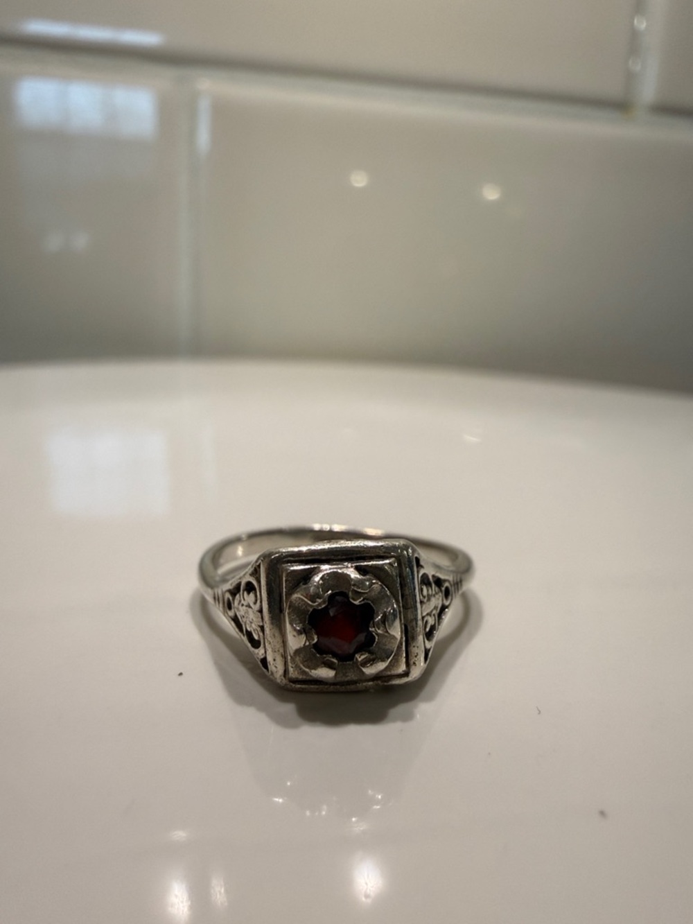 Silver Floral Garnet Ring - Women's Jewelry